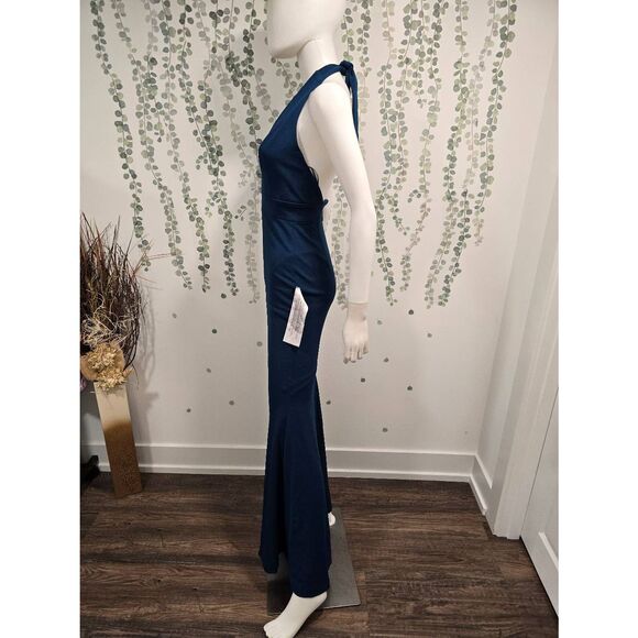Dress the Population Camden Halter Maxi Gown Peacock Blue Size XXS NWOT - Picture 8 of 13
